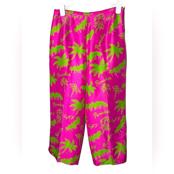 Silk Club Collection Pants - Silk Club Collection Pants Wide Leg Tropical Pink Green Artsy Women’s 14 Lined